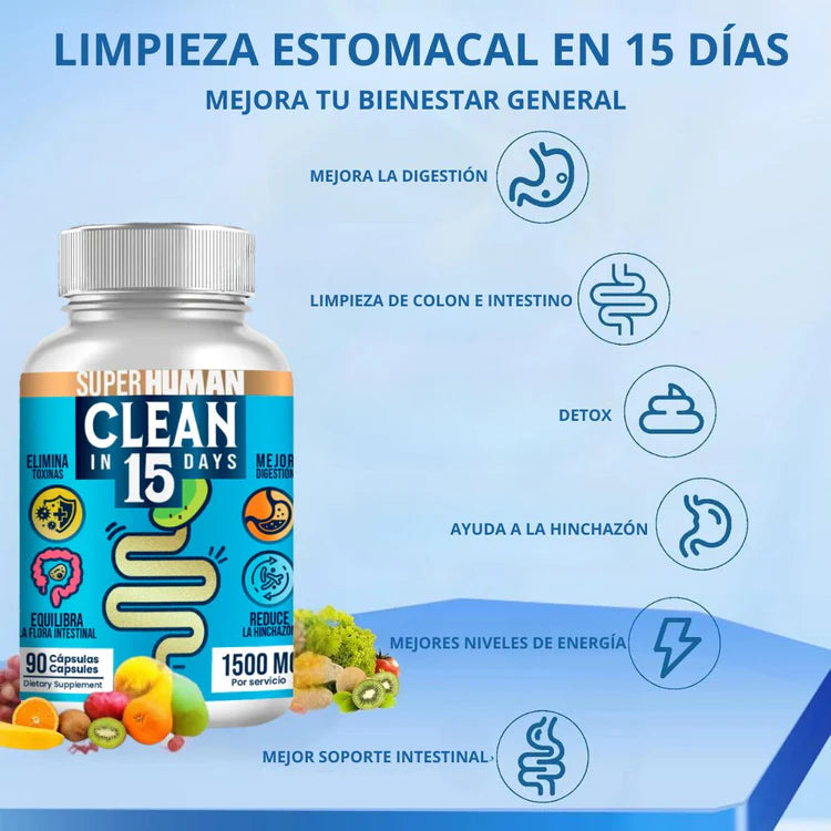 Clean15™ Limpieza Completa Estomacal en 15 días (90 Cápsulas) SuperHuman™